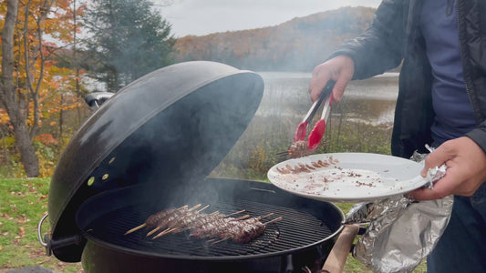 Grilling Meat by Lake in 4K